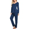 image:imageEkouaer Womens Pajama Sets 2 Piece Lounge Set Fall Winter Pajamas Long Sleeve Pjs Top and Pants Soft Pj Sets Loose SleepwearNavy Blue