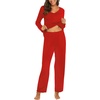 image:imageEkouaer Womens Pajama Sets 2 Piece Lounge Set Fall Winter Pajamas Long Sleeve Pjs Top and Pants Soft Pj Sets Loose SleepwearRed