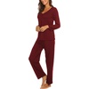 image:imageEkouaer Womens Pajama Sets 2 Piece Lounge Set Fall Winter Pajamas Long Sleeve Pjs Top and Pants Soft Pj Sets Loose SleepwearWine Red