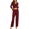 image:imageEkouaer Womens Pajama Sets 2 Piece Lounge Set Fall Winter Pajamas Long Sleeve Pjs Top and Pants Soft Pj Sets Loose SleepwearWine Red