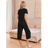 image:imageEkouaer Womens Pajama Sets Short Sleeve Sleepwear Button Up Pj Loungewear Top and Capri Pants with PocketsBlack