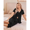 image:imageEkouaer Womens Pajama Sets Short Sleeve Sleepwear Button Up Pj Loungewear Top and Capri Pants with PocketsBlack