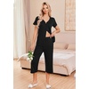 image:imageEkouaer Womens Pajama Sets Short Sleeve Sleepwear Button Up Pj Loungewear Top and Capri Pants with PocketsBlack