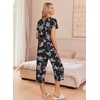 image:imageEkouaer Womens Pajama Sets Short Sleeve Sleepwear Button Up Pj Loungewear Top and Capri Pants with PocketsBlack Floral