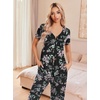 image:imageEkouaer Womens Pajama Sets Short Sleeve Sleepwear Button Up Pj Loungewear Top and Capri Pants with PocketsBlack Floral