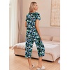 image:imageEkouaer Womens Pajama Sets Short Sleeve Sleepwear Button Up Pj Loungewear Top and Capri Pants with PocketsBlack and Blue Floral