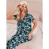 image:imageEkouaer Womens Pajama Sets Short Sleeve Sleepwear Button Up Pj Loungewear Top and Capri Pants with PocketsBlack and Blue Floral