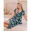 image:imageEkouaer Womens Pajama Sets Short Sleeve Sleepwear Button Up Pj Loungewear Top and Capri Pants with PocketsBlack and Blue Floral
