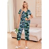image:imageEkouaer Womens Pajama Sets Short Sleeve Sleepwear Button Up Pj Loungewear Top and Capri Pants with PocketsBlack and Blue Floral