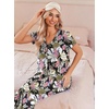 image:imageEkouaer Womens Pajama Sets Short Sleeve Sleepwear Button Up Pj Loungewear Top and Capri Pants with PocketsBlack and Pink Floral