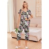 image:imageEkouaer Womens Pajama Sets Short Sleeve Sleepwear Button Up Pj Loungewear Top and Capri Pants with PocketsBlack and Pink Floral