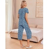 image:imageEkouaer Womens Pajama Sets Short Sleeve Sleepwear Button Up Pj Loungewear Top and Capri Pants with PocketsBlue Flower