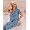 image:imageEkouaer Womens Pajama Sets Short Sleeve Sleepwear Button Up Pj Loungewear Top and Capri Pants with PocketsBlue Flower