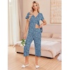 image:imageEkouaer Womens Pajama Sets Short Sleeve Sleepwear Button Up Pj Loungewear Top and Capri Pants with PocketsBlue Flower