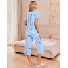 image:imageEkouaer Womens Pajama Sets Short Sleeve Sleepwear Button Up Pj Loungewear Top and Capri Pants with PocketsBlue Star