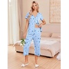image:imageEkouaer Womens Pajama Sets Short Sleeve Sleepwear Button Up Pj Loungewear Top and Capri Pants with PocketsBlue Star