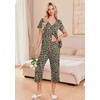 image:imageEkouaer Womens Pajama Sets Short Sleeve Sleepwear Button Up Pj Loungewear Top and Capri Pants with PocketsBrown Leopard
