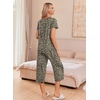 image:imageEkouaer Womens Pajama Sets Short Sleeve Sleepwear Button Up Pj Loungewear Top and Capri Pants with PocketsBrown Leopard