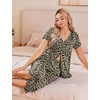 image:imageEkouaer Womens Pajama Sets Short Sleeve Sleepwear Button Up Pj Loungewear Top and Capri Pants with PocketsBrown Leopard