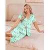 image:imageEkouaer Womens Pajama Sets Short Sleeve Sleepwear Button Up Pj Loungewear Top and Capri Pants with PocketsButterfly Green