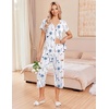 image:imageEkouaer Womens Pajama Sets Short Sleeve Sleepwear Button Up Pj Loungewear Top and Capri Pants with PocketsFloral White