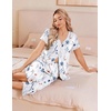 image:imageEkouaer Womens Pajama Sets Short Sleeve Sleepwear Button Up Pj Loungewear Top and Capri Pants with PocketsFloral White