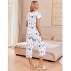 image:imageEkouaer Womens Pajama Sets Short Sleeve Sleepwear Button Up Pj Loungewear Top and Capri Pants with PocketsFloral White