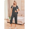 image:imageEkouaer Womens Pajama Sets Short Sleeve Sleepwear Button Up Pj Loungewear Top and Capri Pants with PocketsGrey