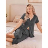 image:imageEkouaer Womens Pajama Sets Short Sleeve Sleepwear Button Up Pj Loungewear Top and Capri Pants with PocketsGrey