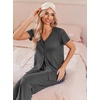 image:imageEkouaer Womens Pajama Sets Short Sleeve Sleepwear Button Up Pj Loungewear Top and Capri Pants with PocketsGrey