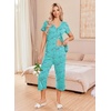 image:imageEkouaer Womens Pajama Sets Short Sleeve Sleepwear Button Up Pj Loungewear Top and Capri Pants with PocketsLight Blue Butterfly