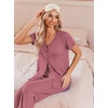 image:imageEkouaer Womens Pajama Sets Short Sleeve Sleepwear Button Up Pj Loungewear Top and Capri Pants with PocketsLight Coral