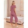 image:imageEkouaer Womens Pajama Sets Short Sleeve Sleepwear Button Up Pj Loungewear Top and Capri Pants with PocketsLight Coral