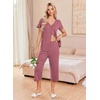 image:imageEkouaer Womens Pajama Sets Short Sleeve Sleepwear Button Up Pj Loungewear Top and Capri Pants with PocketsLight Coral