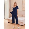 image:imageEkouaer Womens Pajama Sets Short Sleeve Sleepwear Button Up Pj Loungewear Top and Capri Pants with PocketsNavy Blue