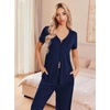 image:imageEkouaer Womens Pajama Sets Short Sleeve Sleepwear Button Up Pj Loungewear Top and Capri Pants with PocketsNavy Blue