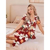 image:imageEkouaer Womens Pajama Sets Short Sleeve Sleepwear Button Up Pj Loungewear Top and Capri Pants with PocketsRed Floral