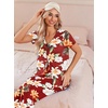 image:imageEkouaer Womens Pajama Sets Short Sleeve Sleepwear Button Up Pj Loungewear Top and Capri Pants with PocketsRed Floral