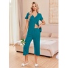 image:imageEkouaer Womens Pajama Sets Short Sleeve Sleepwear Button Up Pj Loungewear Top and Capri Pants with PocketsTeal