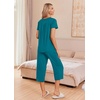 image:imageEkouaer Womens Pajama Sets Short Sleeve Sleepwear Button Up Pj Loungewear Top and Capri Pants with PocketsTeal