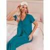 image:imageEkouaer Womens Pajama Sets Short Sleeve Sleepwear Button Up Pj Loungewear Top and Capri Pants with PocketsTeal