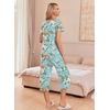 image:imageEkouaer Womens Pajama Sets Short Sleeve Sleepwear Button Up Pj Loungewear Top and Capri Pants with PocketsTurquoise Floral