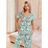 image:imageEkouaer Womens Pajama Sets Short Sleeve Sleepwear Button Up Pj Loungewear Top and Capri Pants with PocketsTurquoise Floral