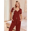 image:imageEkouaer Womens Pajama Sets Short Sleeve Sleepwear Button Up Pj Loungewear Top and Capri Pants with PocketsWine Red