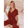 image:imageEkouaer Womens Pajama Sets Short Sleeve Sleepwear Button Up Pj Loungewear Top and Capri Pants with PocketsWine Red