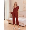 image:imageEkouaer Womens Pajama Sets Short Sleeve Sleepwear Button Up Pj Loungewear Top and Capri Pants with PocketsWine Red