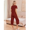 image:imageEkouaer Womens Pajama Sets Short Sleeve Sleepwear Button Up Pj Loungewear Top and Capri Pants with PocketsWine Red