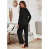 image:imageEkouaer Womens Waffle Knit Pajama Sets Comfy Long Sleeve Lounge Sets 2 Piece Matching Pj Sets with PocketsBlack
