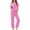 image:imageEkouaer Pajamas for Women Set Button Up Sleepswear 2 Piece Short Sleeve PJ Top and Long Pants Loungwear With Pocket SXXLHot Pink Leopard Print