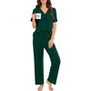 image:imageEkouaer Pajamas for Women Set Button Up Sleepswear 2 Piece Short Sleeve PJ Top and Long Pants Loungwear With Pocket SXXLLake Green